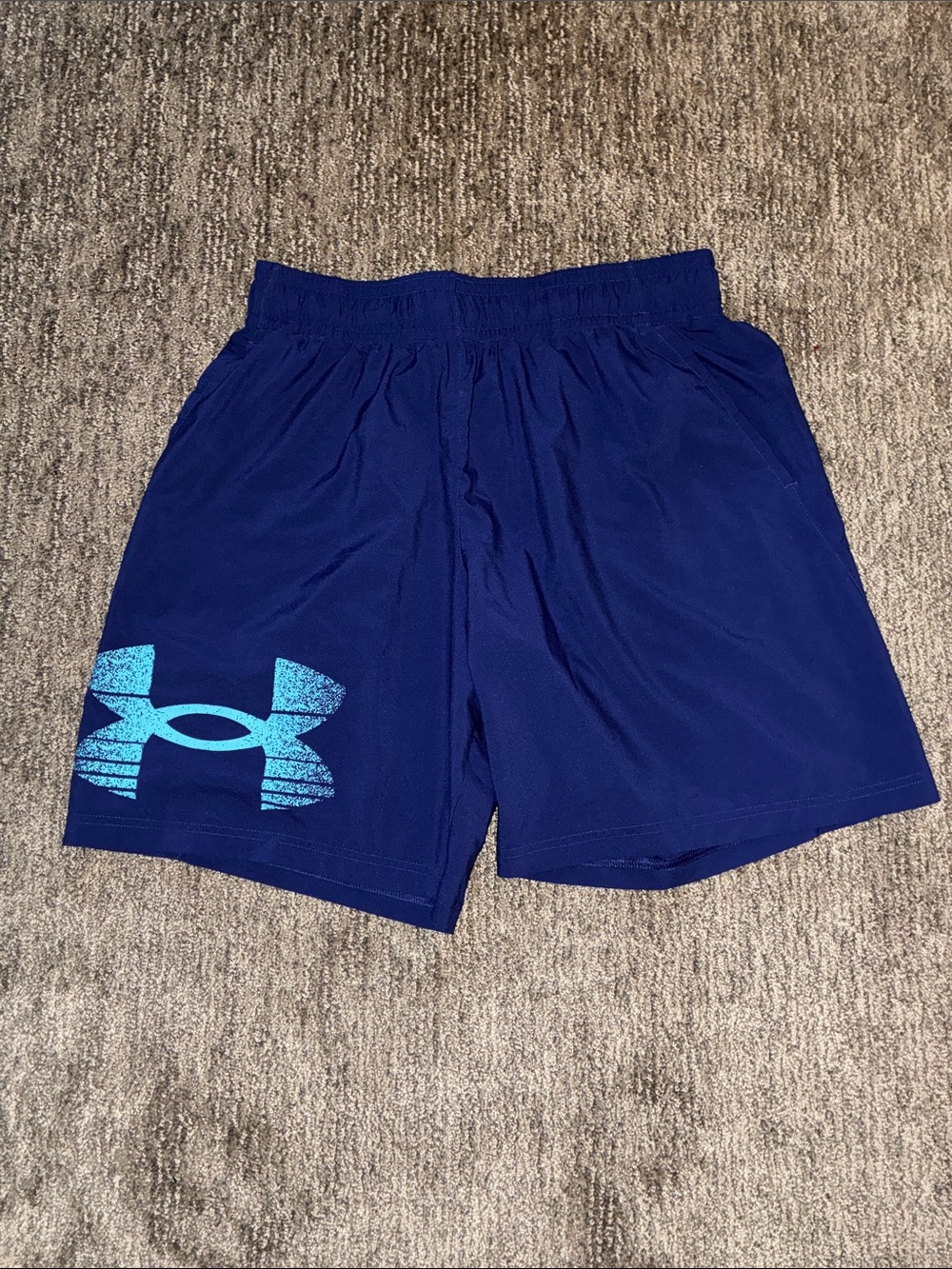 Under Armour Men's Dark Blue Athletic Shorts with Teal Logo